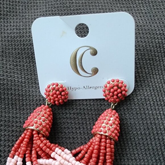 NWT Charming Charlie Orange/Pink/White Beaded Drop Dangle Earrings - Picture 9 of 10